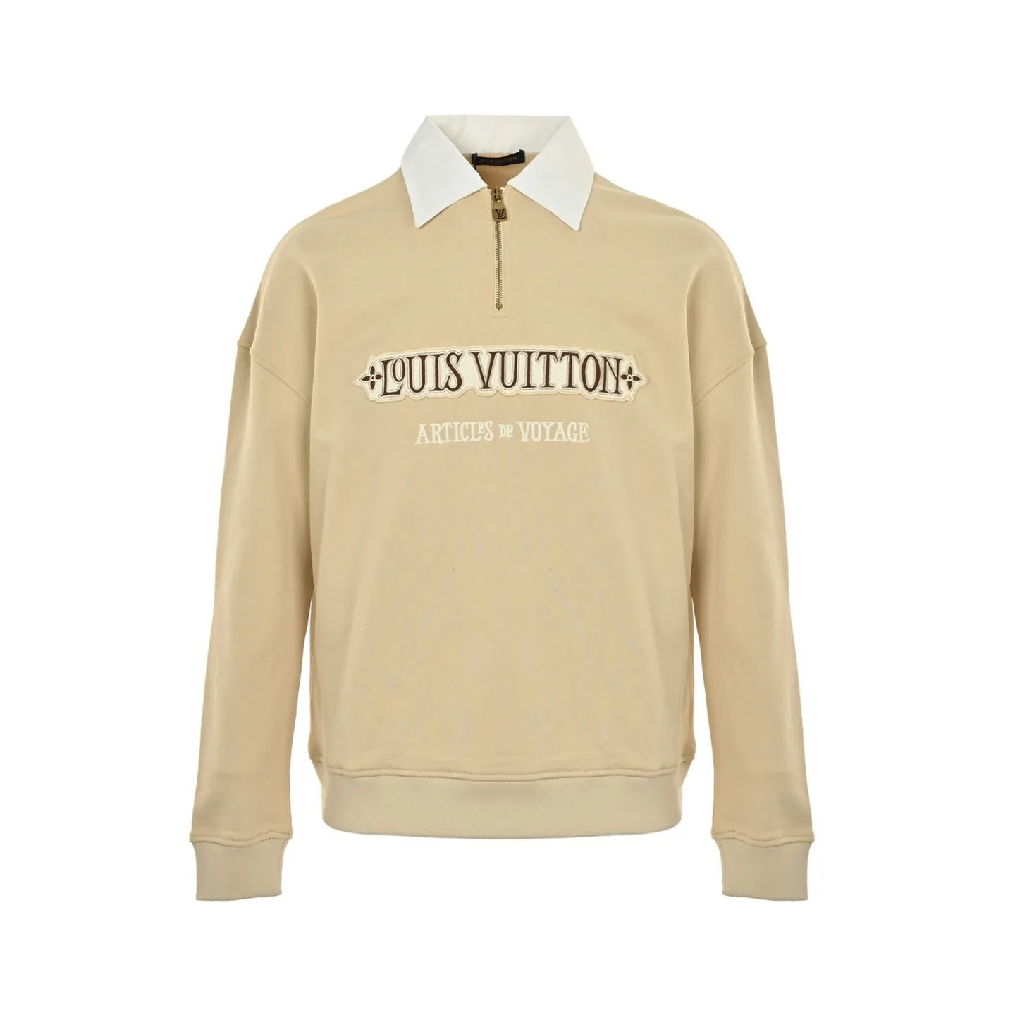 Louis Vuitton/Louis Vuitton 25Fw letter embroidered white lapel half-zip sweatshirt